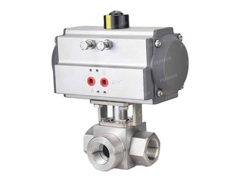 Pneumatic three-way ball valve